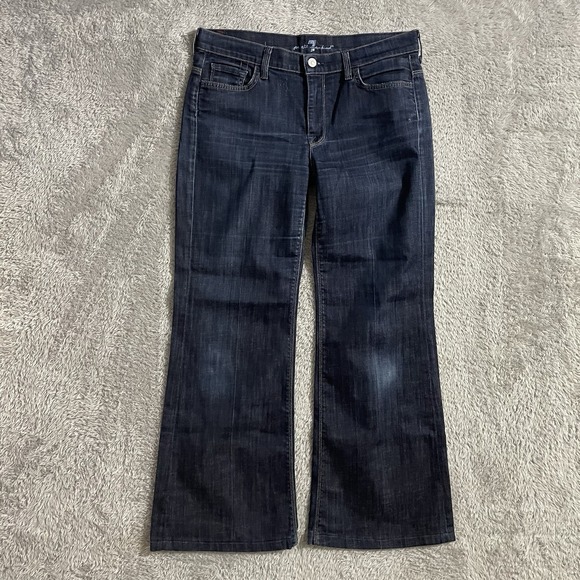 7 For All Mankind Jeans Women Size 31 Ginger Flare Wide Leg Dark Wash Blue Denim - Picture 1 of 8